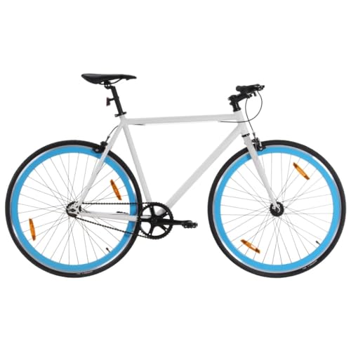 Homgoday Fixed Gear Bike White and Blue 700c 55 cm Bicycles Sporting Goods