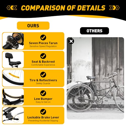 WOLEGM 24 Inch Folding Bike Tricycle for Adults, Foldable 7 Speed Tricycle Cycling Saddle with Backrest and Shopping Basket for Adults and Elderly, Height Adjustable 75-92 cm, Black