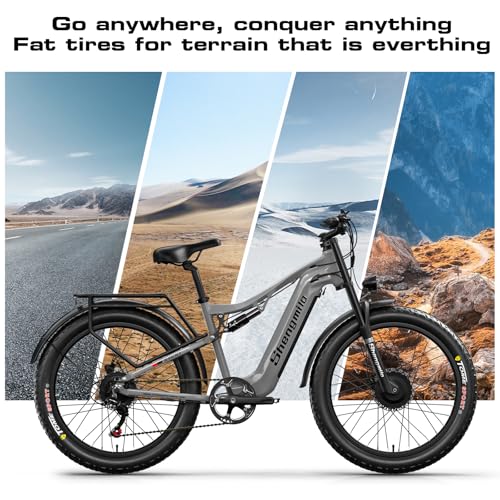 Shengmilo Dual Suspension S600 E-Mountain Bike Dual Motor Electric Motorbike 26Inch Fat Tire Electric Bike 840WH Battery with Removable Li-Ion Battery and 7 Speed Gear for Adults-Men(UK Warehouse)