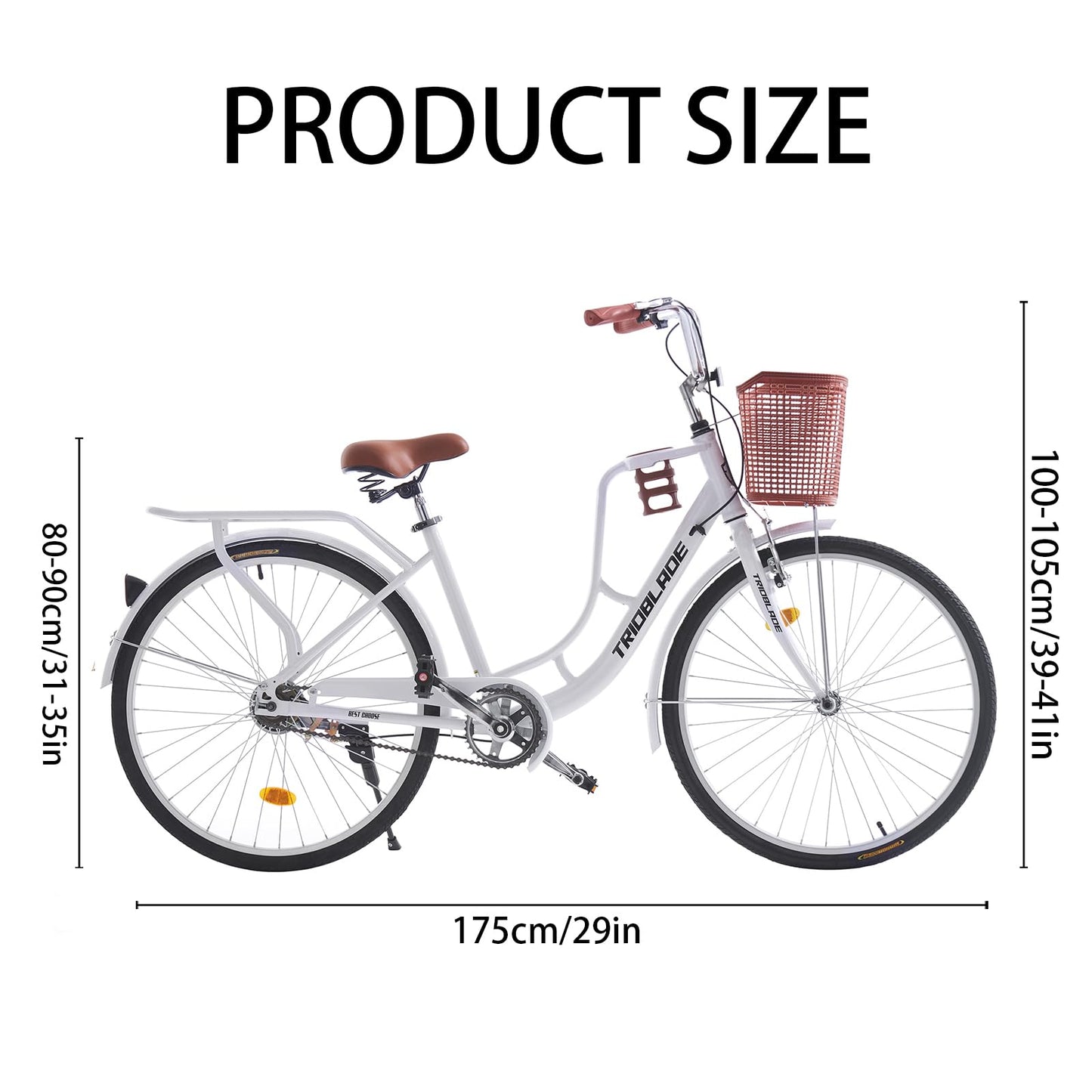 TRIOBLADE Ladies Bike with Basket Hybrid Bike for Women 26 Inch Wheel Lightweight Commuter City bike Retro Bicycle 16" Frame