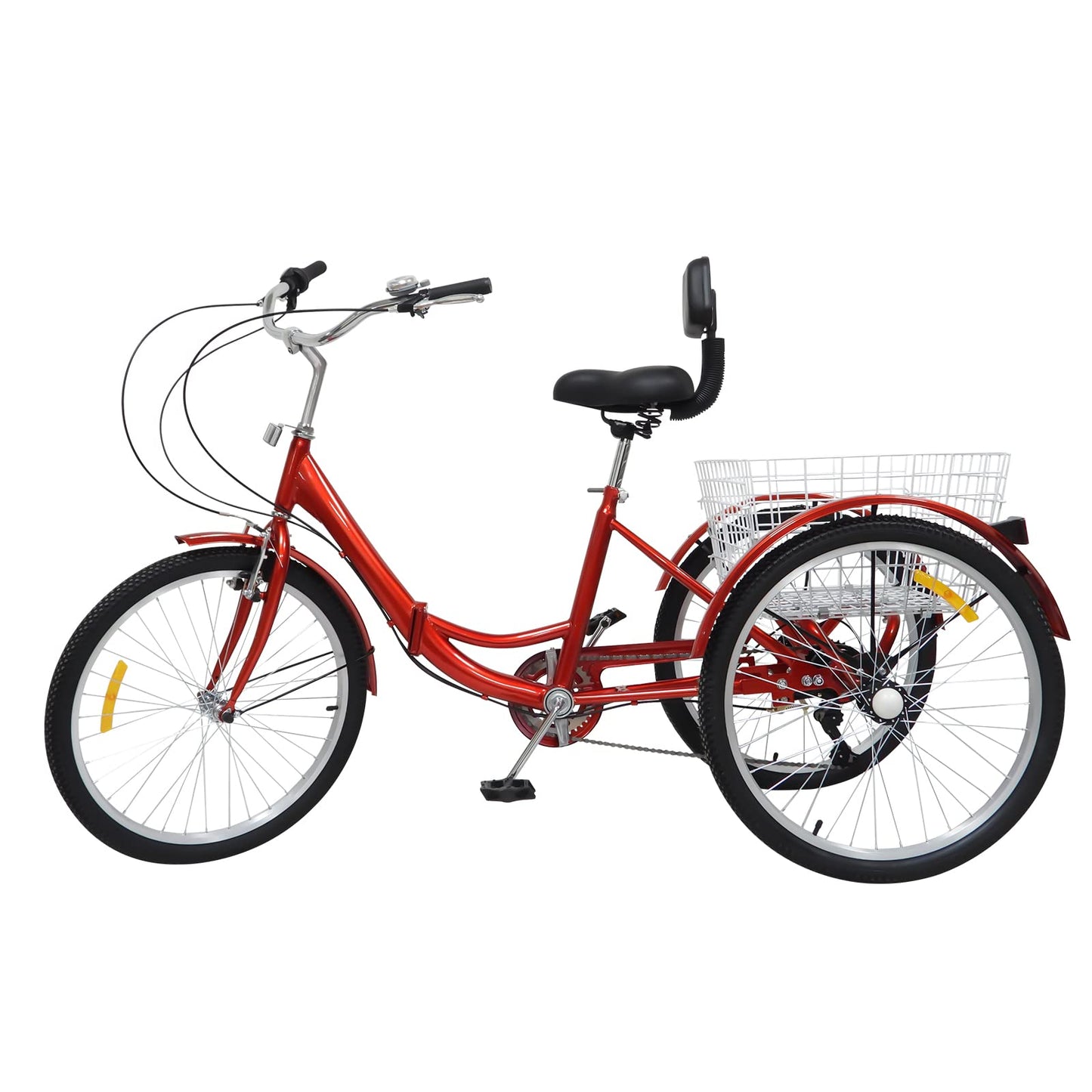 Folding Adults Tricycle 24" 3 Wheels 7 Speed Tricycle For Adults|3-Wheel Bicycle with Shopping Basket Adult Tricycle with Backrest & Bell-Freely Adjustable Hight (Red)