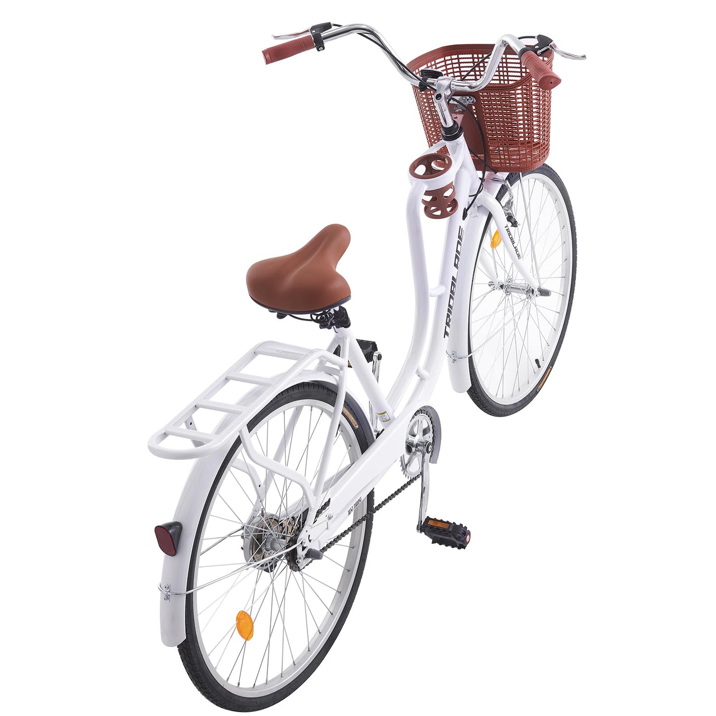 BSTSEL 26" Wheel Womens Ladies Bike & Basket 16" Frame Vintage Bike, Classic Bicycle, Retro Bicycle, Dutch Bicycle City Bike (White)