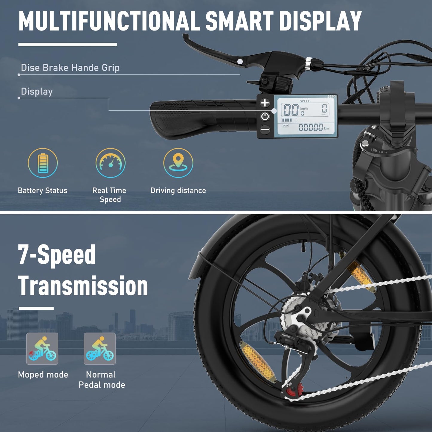 HITWAY Electric Bike, 20" Fat Tire Ebikes, 12Ah 250W 36V E Bike, 35-90KM Electric Folding Bikes with 7 Gears System City E Bike Mountain Bicycle