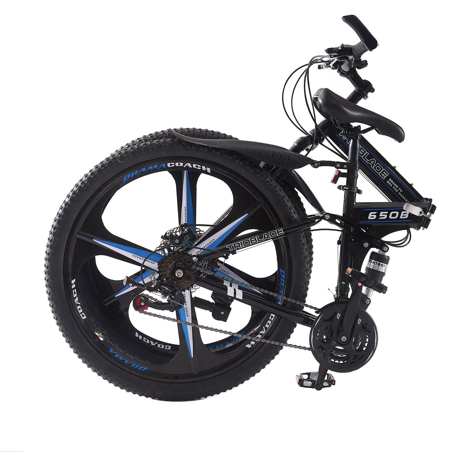 BSTSEL 26 Inch Adult Folding Mountain Bike, Dual Suspension Mountain Bikes with 26 Inches 3-Spoke Wheel, Shimano 21 Speed Mens and Womens Foldable Mountain Bicycle (26 Inch Black& Blue)