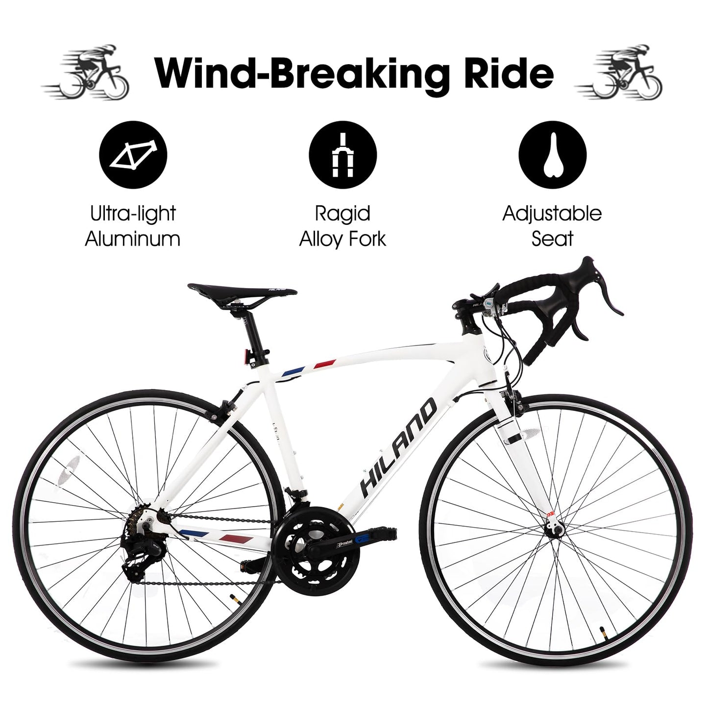 ROCKSHARK Hiland 700C Road Bike, 14 Speeds Road Bike, Light Weight Aluminum Frame, 700C Racing Bike for Men Women 57cm Frame White