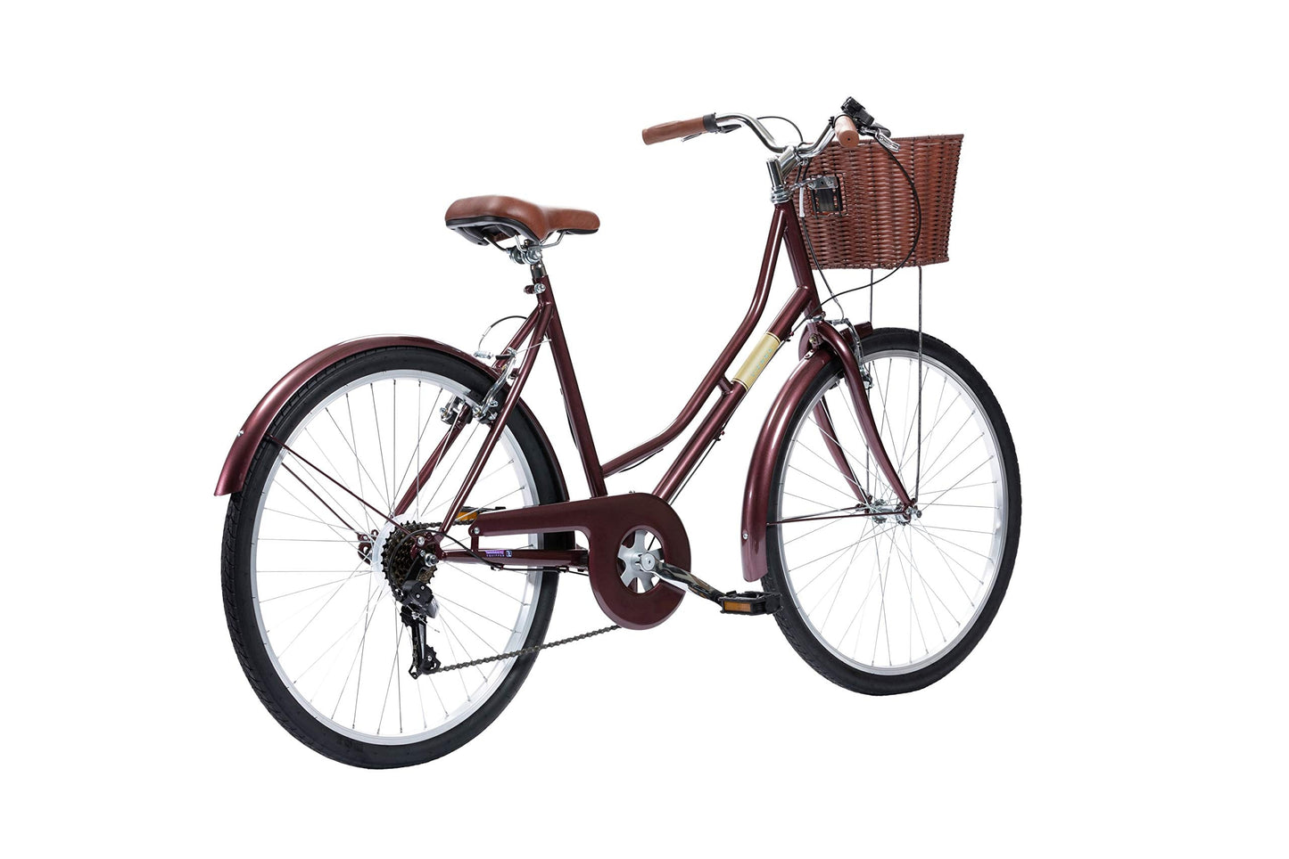 Insync Vienna Women's Heritage Bike With 26-Inch Wheels & 19-Inch Steel Frame, Twistgrip Shifters, Freewheel 6-Speed Index 14-28 T, V-Brake, Dutch style Classic Bike for Women, Burgundy Colour