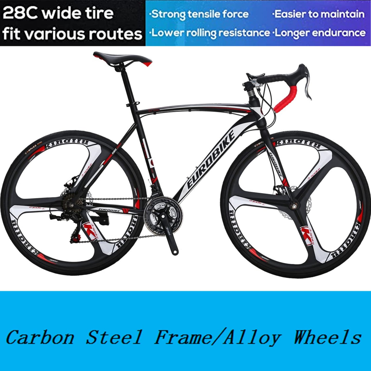 Eurobike Road Bike, XC550 Bike 21Speed Gears Road Bicycle, Dual Disc Brake Bicycle, 54cm 3-Spoke wheel