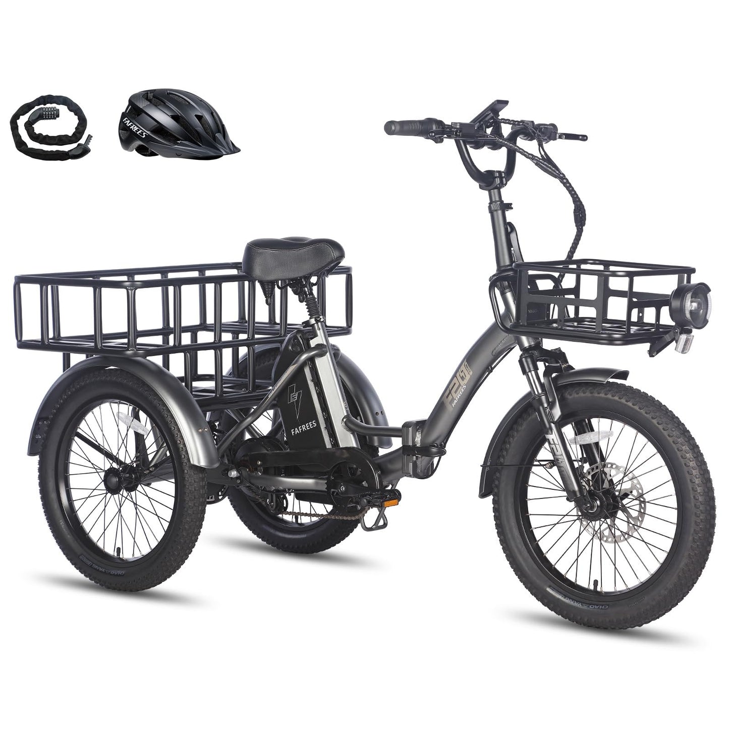 Fafrees F20 Mate E-Bike Tricycle, 20*3.0 Inch Foldable Electric Tricycle for Adults, 48V/18.2Ah Removable Battery, Front Rack + Large Rear Rack, Electric Cargo Tricycle for Senior, Range 110KM (Grey)