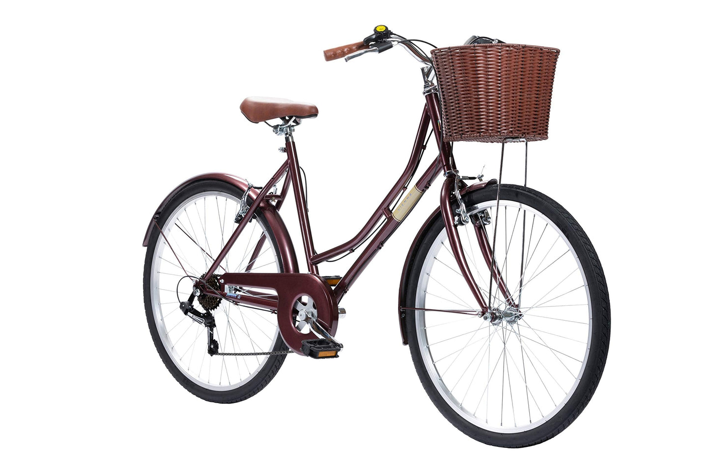 Insync Vienna Women's Heritage Bike With 26-Inch Wheels & 19-Inch Steel Frame, Twistgrip Shifters, Freewheel 6-Speed Index 14-28 T, V-Brake, Dutch style Classic Bike for Women, Burgundy Colour