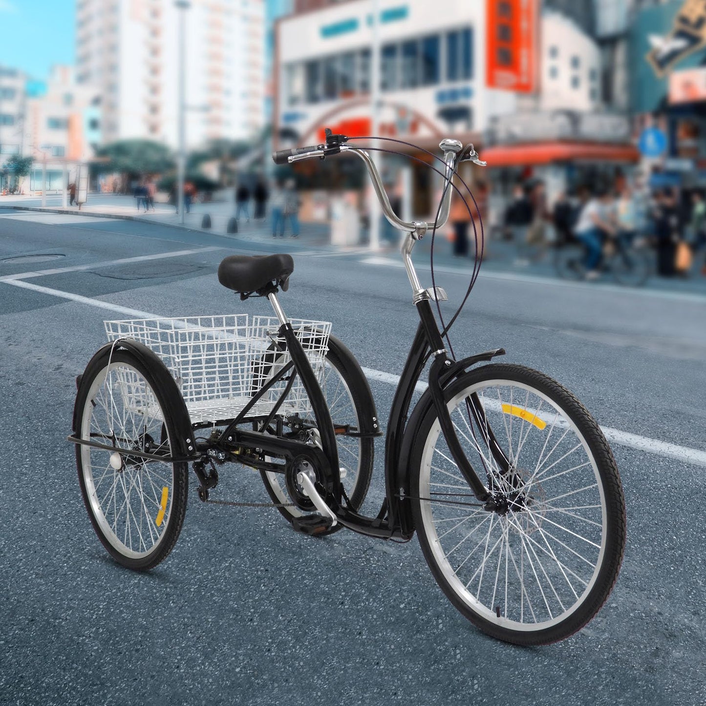 26 Inch Adult Trike Bike, Aluminium Alloy Three Wheel Bike Adult Tricycle with Shopping Basket 3 Wheel Bike for Adults 6-Speed Tricycle for Adults, Disc Brake Tricycle with Shimano Transmission