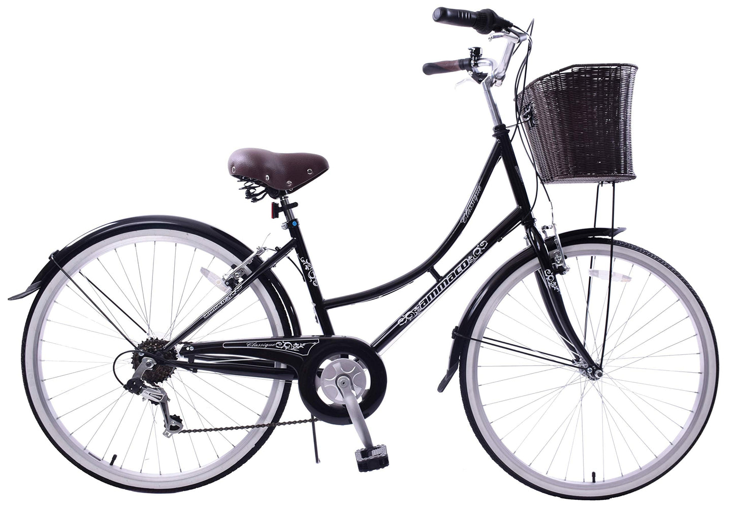 Ammaco Classique Dutch Style Heritage Town 26" Wheel Womens Ladies Bike & Basket 16" Frame 6 Speed Black